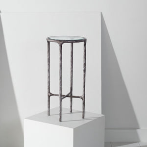 Safavieh JESSA Forged Metal Tall Round End Table – Elegant Glass Top, Modern Design for Stylish Living Spaces Silver SFV9504B