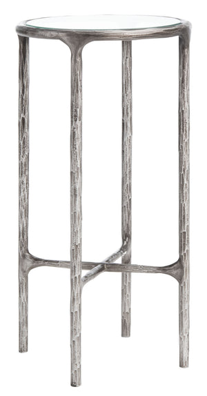 Safavieh JESSA Forged Metal Tall Round End Table – Elegant Glass Top, Modern Design for Stylish Living Spaces Silver SFV9504B