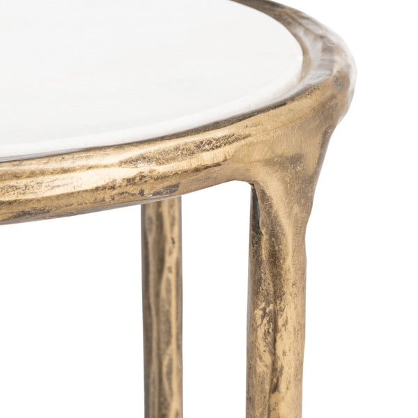 Safavieh JESSA Elegant Forged Metal Tall Round End Table in Brass & White Marble for Modern Interiors SFV9504C