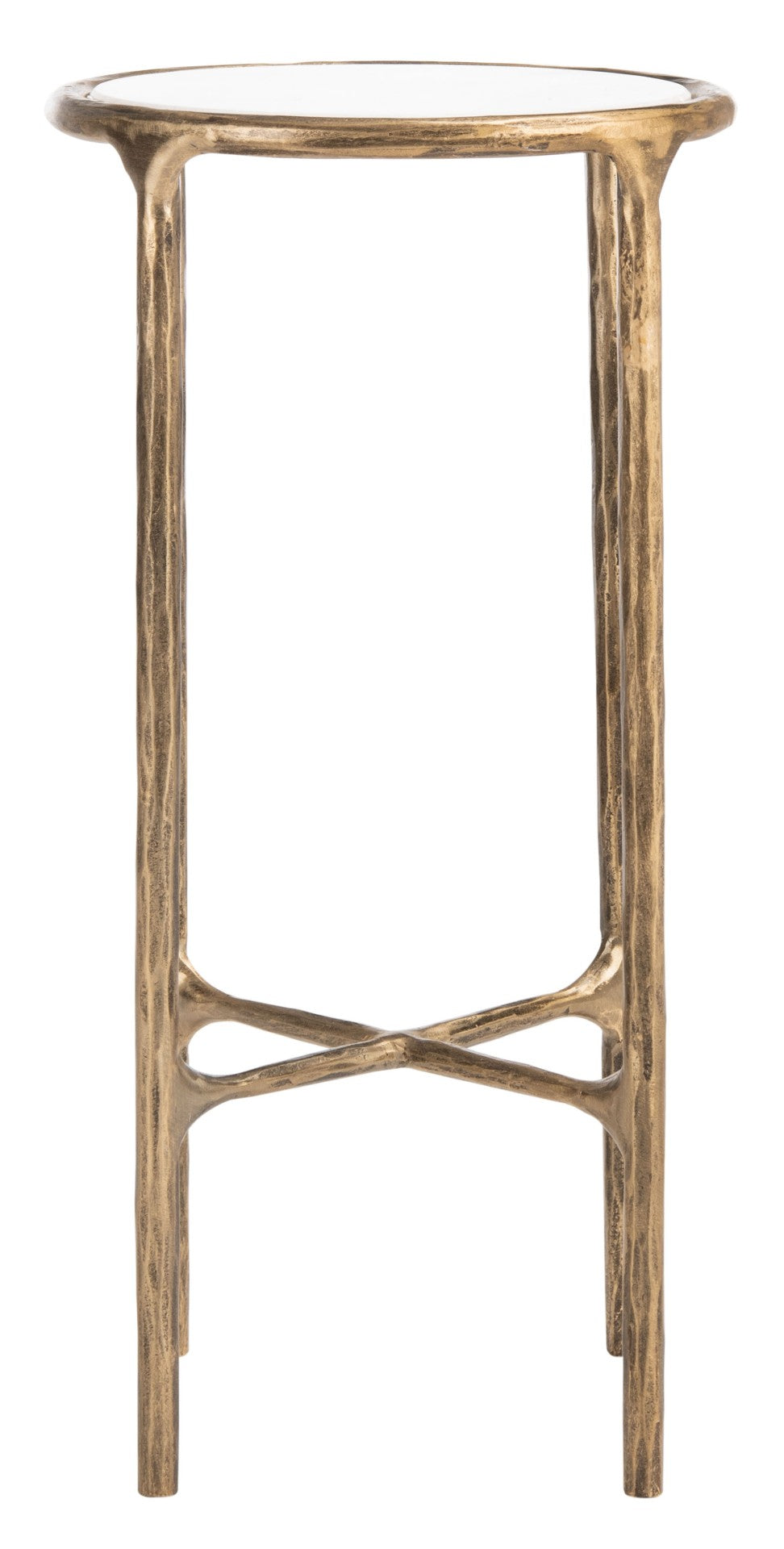 Safavieh JESSA Elegant Forged Metal Tall Round End Table in Brass & White Marble for Modern Interiors SFV9504C