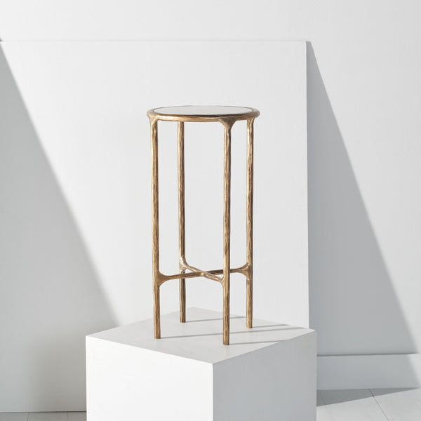 Safavieh JESSA Elegant Forged Metal Tall Round End Table in Brass & White Marble for Modern Interiors SFV9504C