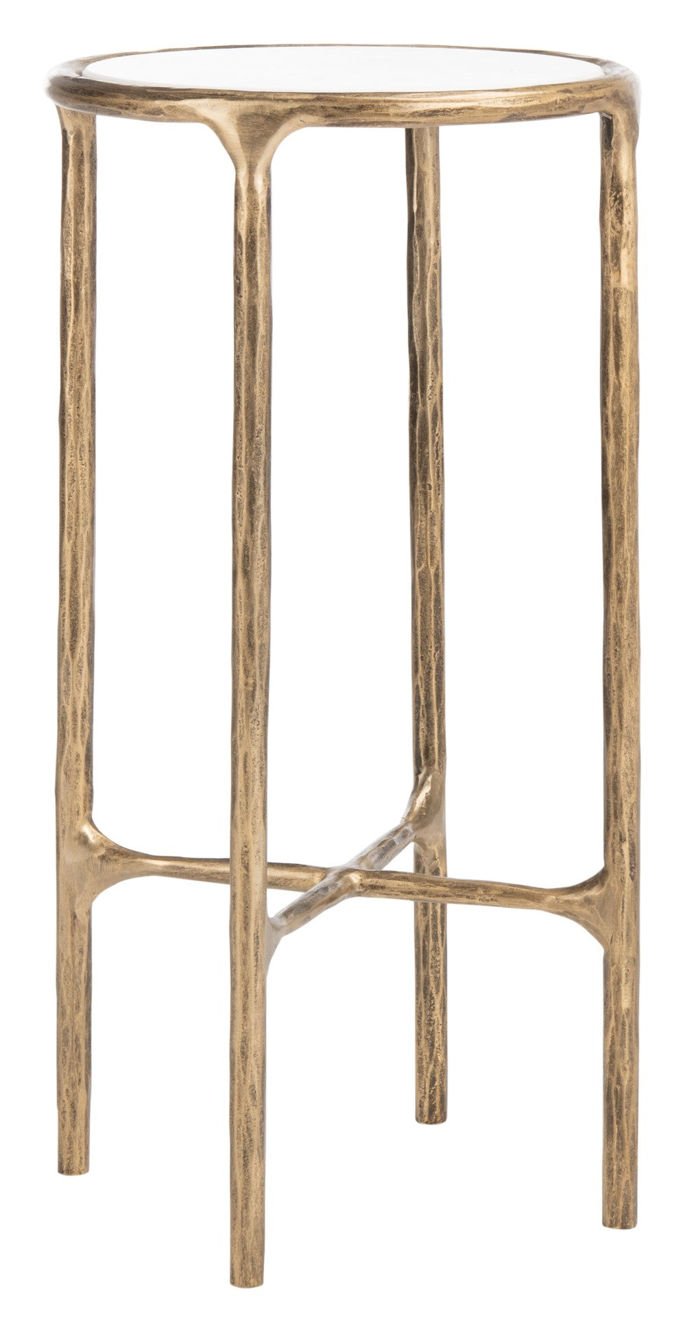 Safavieh JESSA Elegant Forged Metal Tall Round End Table in Brass & White Marble for Modern Interiors SFV9504C