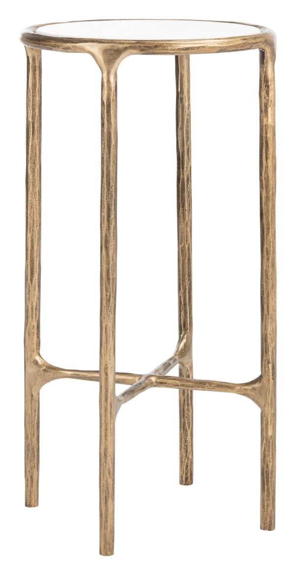 Safavieh JESSA Elegant Forged Metal Tall Round End Table in Brass & White Marble for Modern Interiors SFV9504C