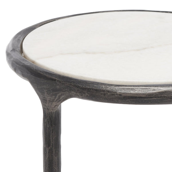 Safavieh JESSA Forged Metal Tall Round End Table - Chic Black & White Marble Design for Modern Interiors SFV9504D