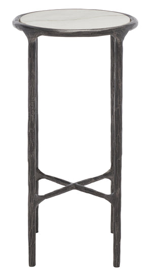 Safavieh JESSA Forged Metal Tall Round End Table - Chic Black & White Marble Design for Modern Interiors SFV9504D