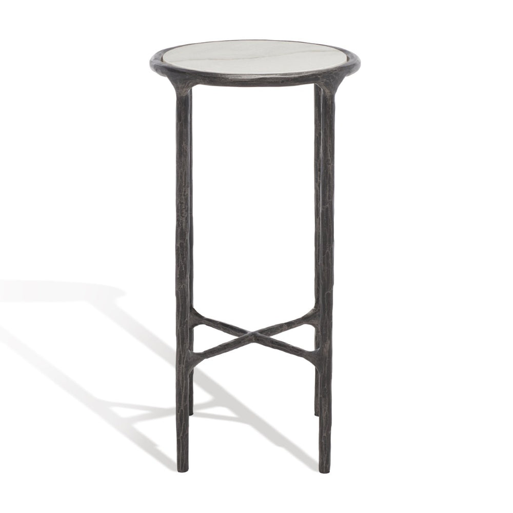 Safavieh JESSA Forged Metal Tall Round End Table - Chic Black & White Marble Design for Modern Interiors SFV9504D
