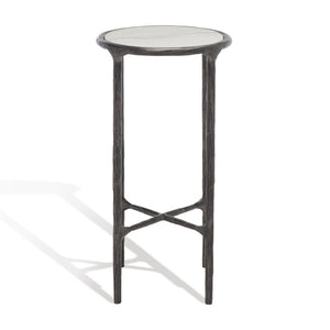 Safavieh JESSA Forged Metal Tall Round End Table - Chic Black & White Marble Design for Modern Interiors SFV9504D