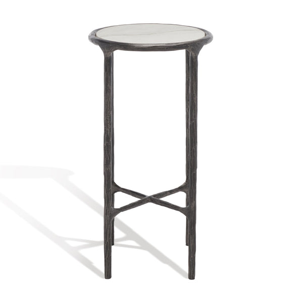 Safavieh JESSA Forged Metal Tall Round End Table - Chic Black & White Marble Design for Modern Interiors SFV9504D