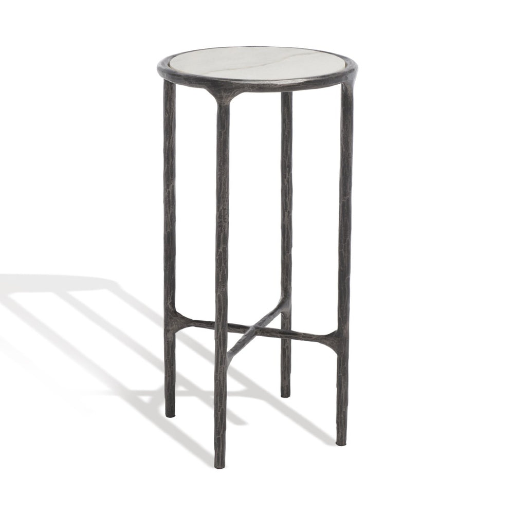Safavieh JESSA Forged Metal Tall Round End Table - Chic Black & White Marble Design for Modern Interiors SFV9504D