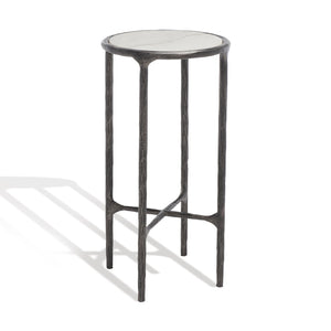 Safavieh JESSA Forged Metal Tall Round End Table - Chic Black & White Marble Design for Modern Interiors SFV9504D