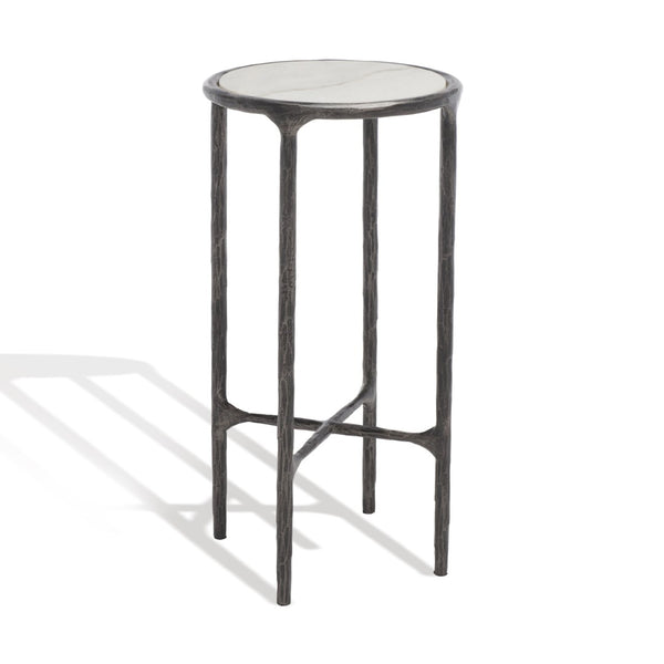 Safavieh JESSA Forged Metal Tall Round End Table - Chic Black & White Marble Design for Modern Interiors SFV9504D