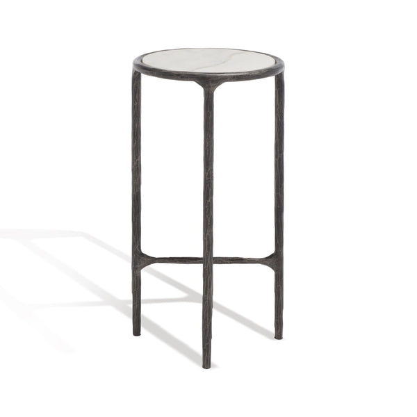 Safavieh JESSA Forged Metal Tall Round End Table - Chic Black & White Marble Design for Modern Interiors SFV9504D