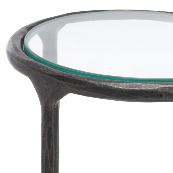 Safavieh JESSA Forged Metal Tall Round End Table – Elegant Glass Top, Modern Design for Stylish Living Spaces Black SFV9504E