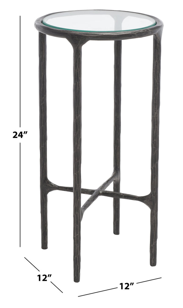 Safavieh JESSA Forged Metal Tall Round End Table – Elegant Glass Top, Modern Design for Stylish Living Spaces Black SFV9504E