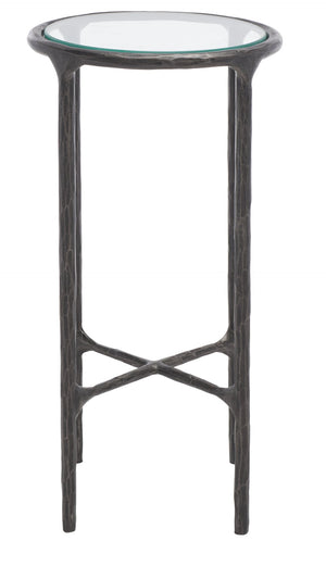 Safavieh JESSA Forged Metal Tall Round End Table – Elegant Glass Top, Modern Design for Stylish Living Spaces Black SFV9504E