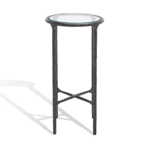 Safavieh JESSA Forged Metal Tall Round End Table – Elegant Glass Top, Modern Design for Stylish Living Spaces Black SFV9504E