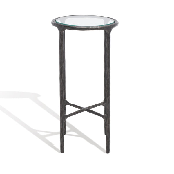 Safavieh JESSA Forged Metal Tall Round End Table – Elegant Glass Top, Modern Design for Stylish Living Spaces Black SFV9504E