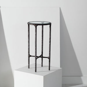 Safavieh JESSA Forged Metal Tall Round End Table – Elegant Glass Top, Modern Design for Stylish Living Spaces Black SFV9504E