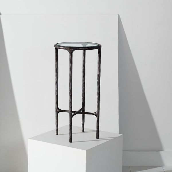 Safavieh JESSA Forged Metal Tall Round End Table – Elegant Glass Top, Modern Design for Stylish Living Spaces Black SFV9504E
