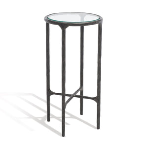 Safavieh JESSA Forged Metal Tall Round End Table – Elegant Glass Top, Modern Design for Stylish Living Spaces Black SFV9504E