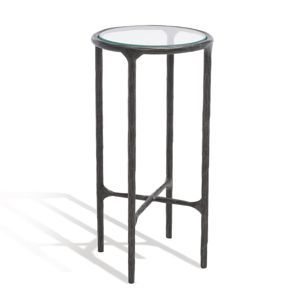 Safavieh JESSA Forged Metal Tall Round End Table – Elegant Glass Top, Modern Design for Stylish Living Spaces Black SFV9504E