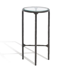 Safavieh JESSA Forged Metal Tall Round End Table – Elegant Glass Top, Modern Design for Stylish Living Spaces Black SFV9504E