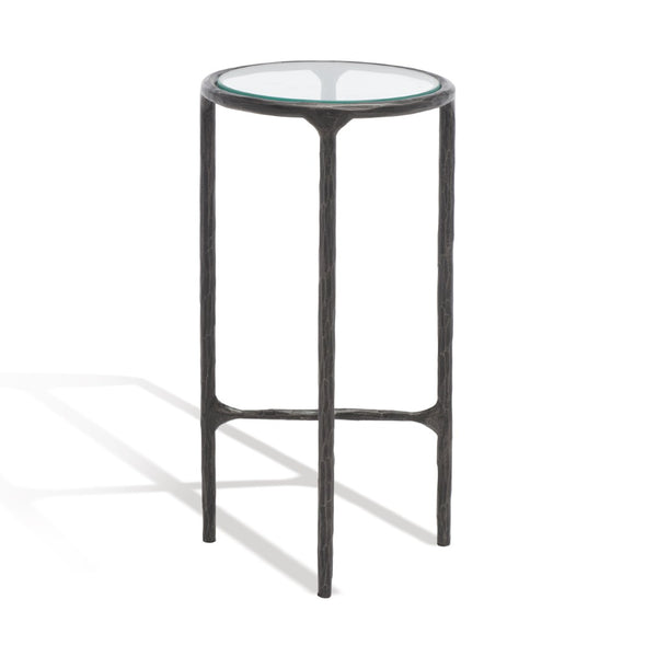 Safavieh JESSA Forged Metal Tall Round End Table – Elegant Glass Top, Modern Design for Stylish Living Spaces Black SFV9504E