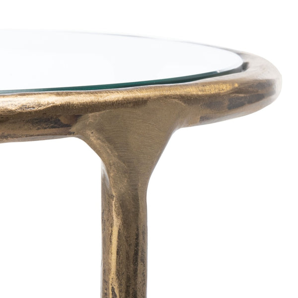 Safavieh JESSA Forged Metal Round End Table – Modern Elegance with Glass Top and Sturdy Design for Living Spaces Brass SFV9505A