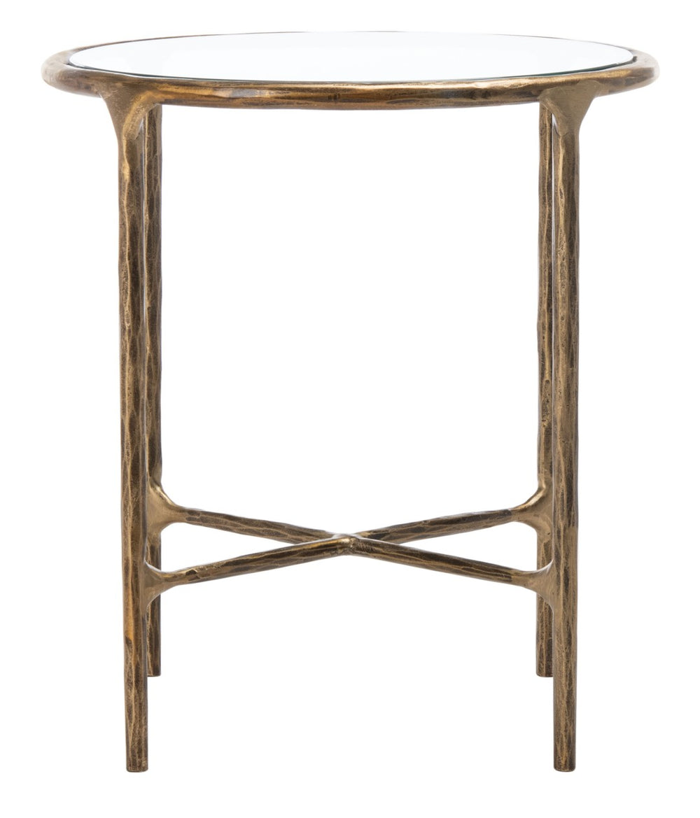 Safavieh JESSA Forged Metal Round End Table – Modern Elegance with Glass Top and Sturdy Design for Living Spaces Brass SFV9505A
