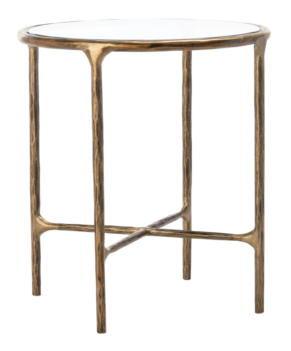 Safavieh JESSA Forged Metal Round End Table – Modern Elegance with Glass Top and Sturdy Design for Living Spaces Brass SFV9505A