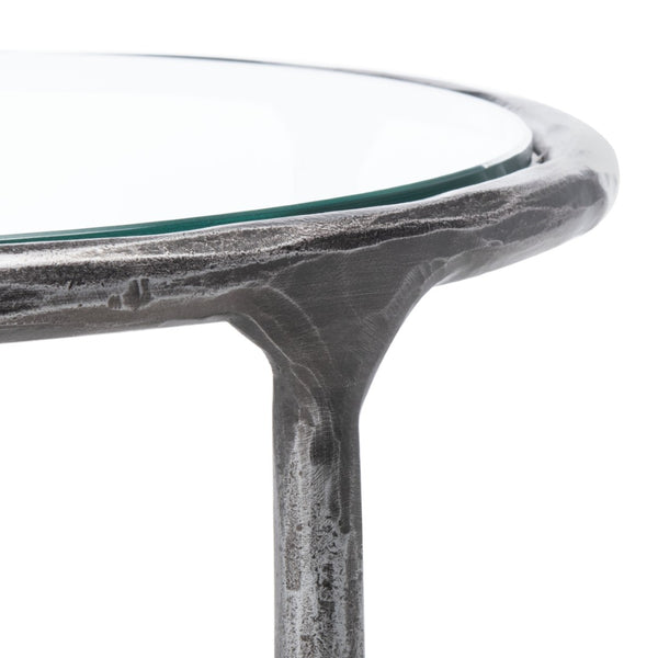 Safavieh JESSA Forged Metal Round End Table – Modern Elegance with Glass Top and Sturdy Design for Living Spaces Silver SFV9505B