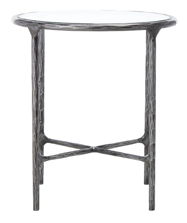 Safavieh JESSA Forged Metal Round End Table – Modern Elegance with Glass Top and Sturdy Design for Living Spaces Silver SFV9505B