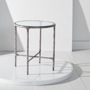 Safavieh JESSA Forged Metal Round End Table – Modern Elegance with Glass Top and Sturdy Design for Living Spaces Silver SFV9505B