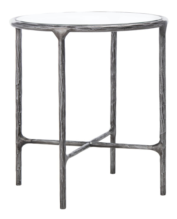 Safavieh JESSA Forged Metal Round End Table – Modern Elegance with Glass Top and Sturdy Design for Living Spaces Silver SFV9505B