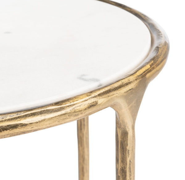 Safavieh JESSA Forged Metal Round End Table - Elegant Brass & White Marble Accent for Modern Spaces SFV9505C