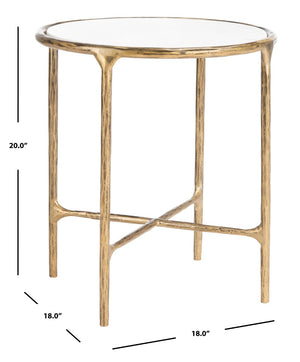 Safavieh JESSA Forged Metal Round End Table - Elegant Brass & White Marble Accent for Modern Spaces SFV9505C