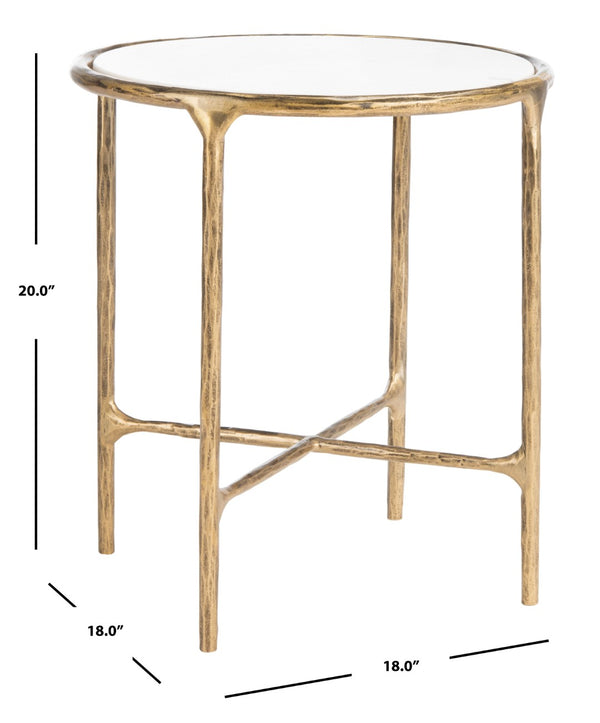 Safavieh JESSA Forged Metal Round End Table - Elegant Brass & White Marble Accent for Modern Spaces SFV9505C