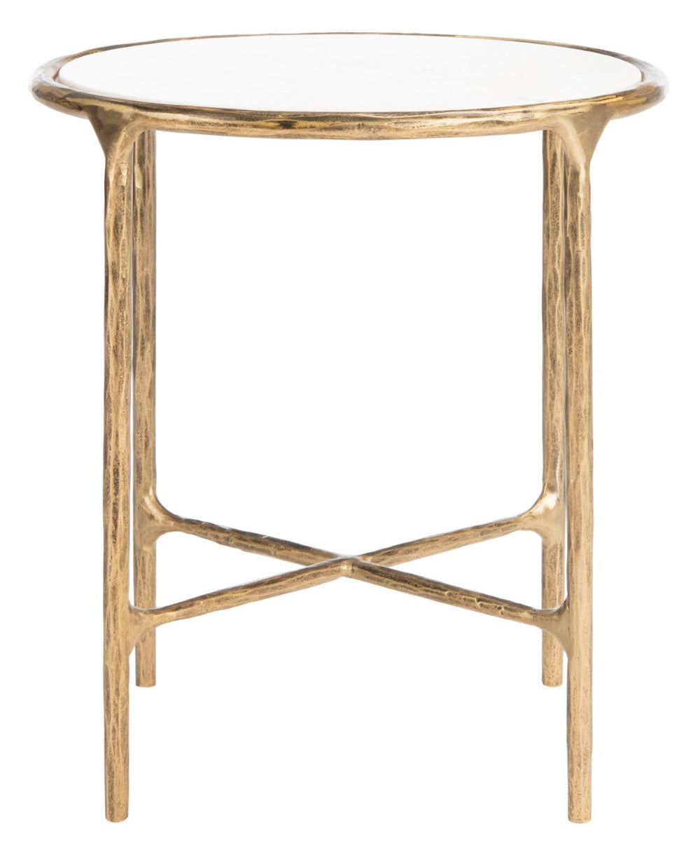 Safavieh JESSA Forged Metal Round End Table - Elegant Brass & White Marble Accent for Modern Spaces SFV9505C
