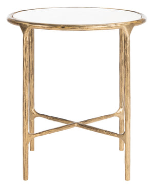 Safavieh JESSA Forged Metal Round End Table - Elegant Brass & White Marble Accent for Modern Spaces SFV9505C