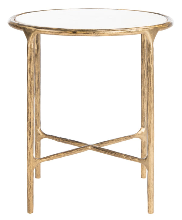 Safavieh JESSA Forged Metal Round End Table - Elegant Brass & White Marble Accent for Modern Spaces SFV9505C