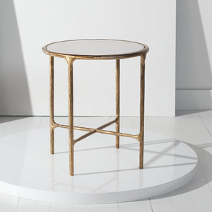 Safavieh JESSA Forged Metal Round End Table - Elegant Brass & White Marble Accent for Modern Spaces SFV9505C