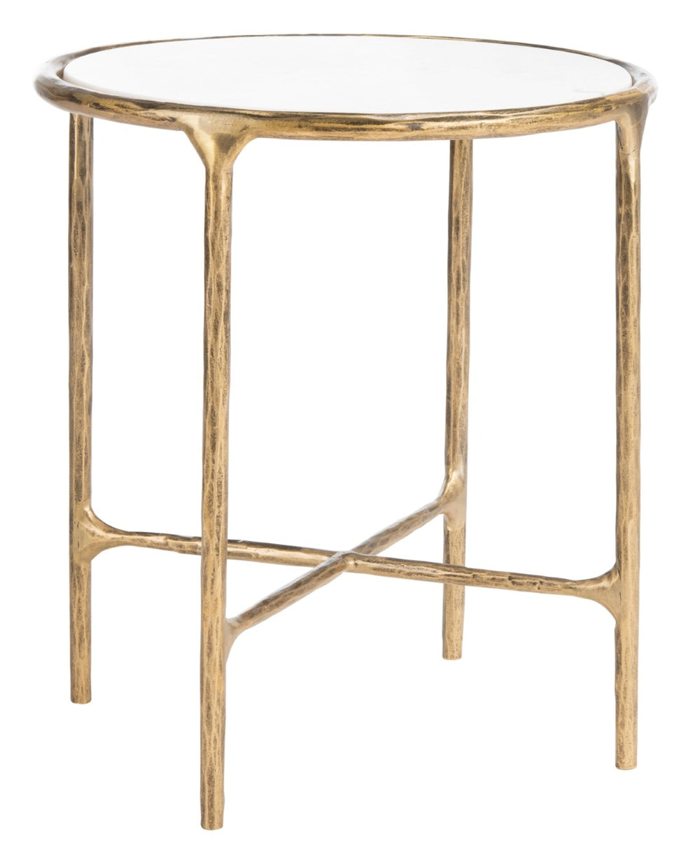 Safavieh JESSA Forged Metal Round End Table - Elegant Brass & White Marble Accent for Modern Spaces SFV9505C