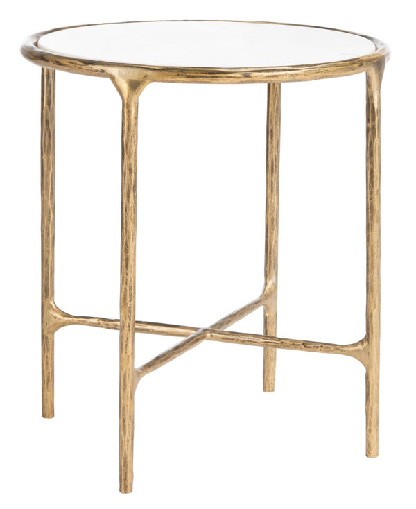 Safavieh JESSA Forged Metal Round End Table - Elegant Brass & White Marble Accent for Modern Spaces SFV9505C