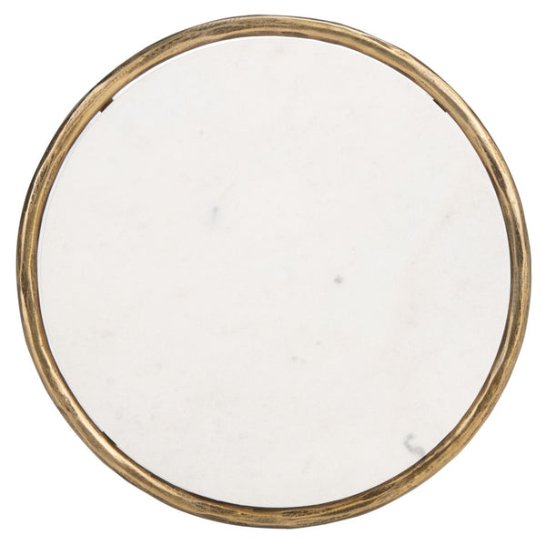 Safavieh JESSA Forged Metal Round End Table - Elegant Brass & White Marble Accent for Modern Spaces SFV9505C