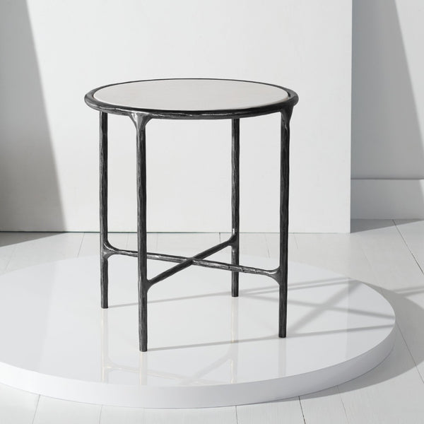 Safavieh JESSA Elegant Round End Table - Black Metal & White Marble, Versatile Design for Any Space SFV9505D