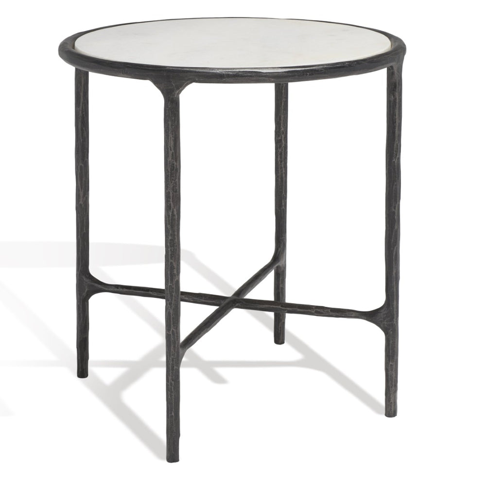 Safavieh JESSA Elegant Round End Table - Black Metal & White Marble, Versatile Design for Any Space SFV9505D