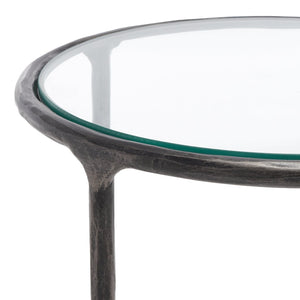 Safavieh JESSA Forged Metal Round End Table – Modern Elegance with Glass Top and Sturdy Design for Living Spaces Black SFV9505E