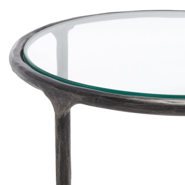 Safavieh JESSA Forged Metal Round End Table – Modern Elegance with Glass Top and Sturdy Design for Living Spaces Black SFV9505E