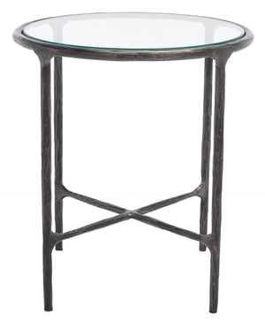 Safavieh JESSA Forged Metal Round End Table – Modern Elegance with Glass Top and Sturdy Design for Living Spaces Black SFV9505E