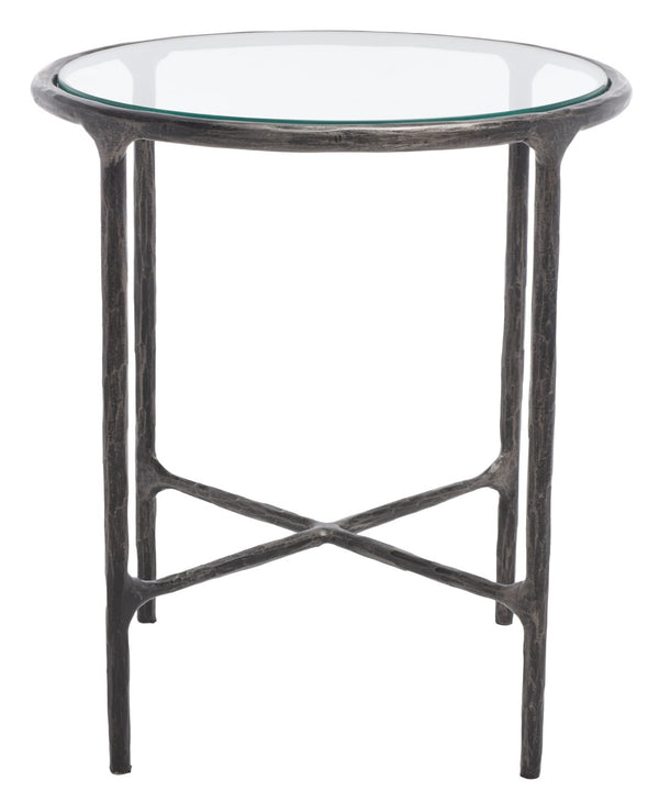 Safavieh JESSA Forged Metal Round End Table – Modern Elegance with Glass Top and Sturdy Design for Living Spaces Black SFV9505E